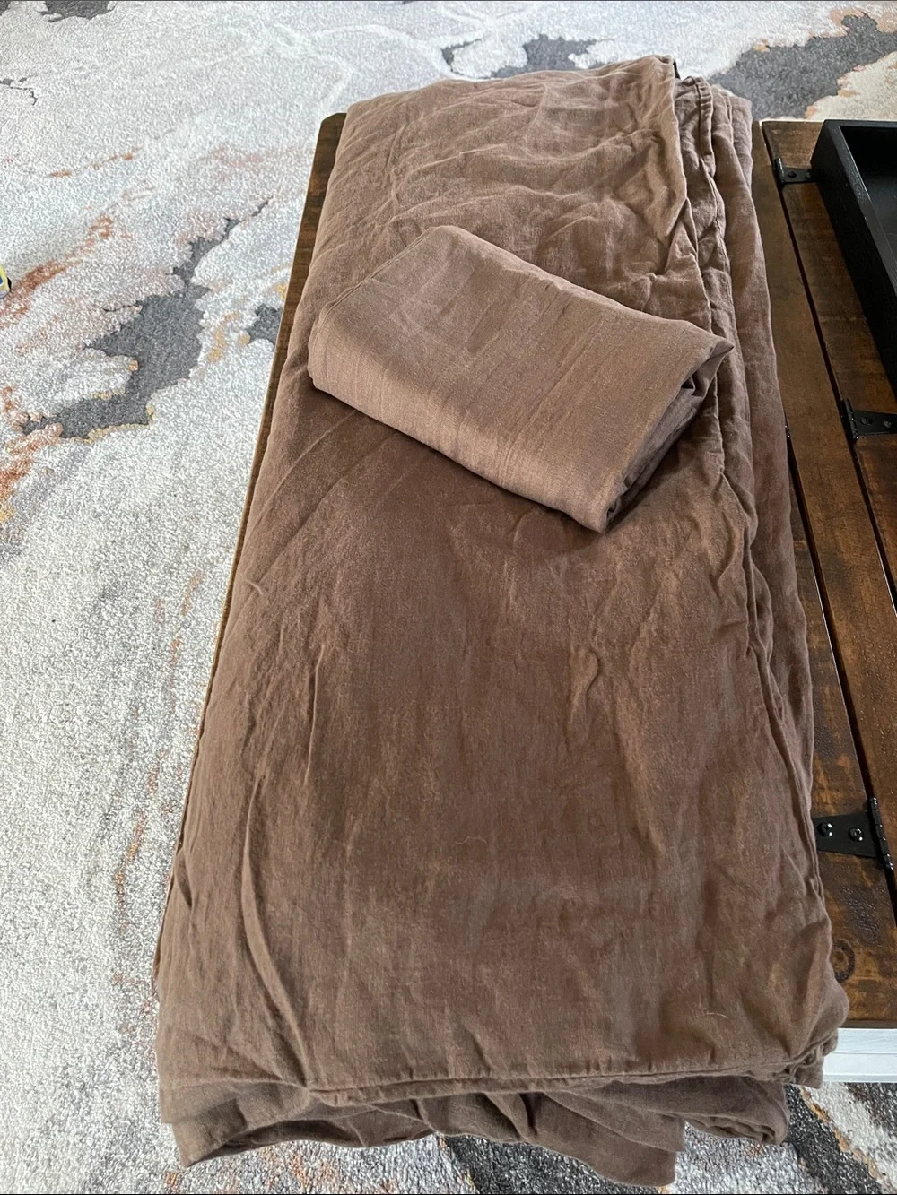 Quince European Linen 3 Piece Duvet Cover Set, King/Cal (Espresso)